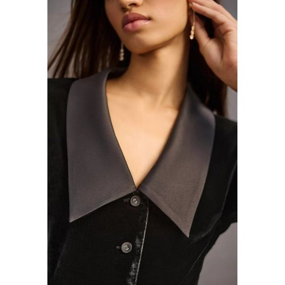 Favorite Daughter The Dynasty Long Sleeve Velvet Shirtdress - Picture 3 of 11